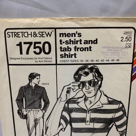 1979 Stretch and Sew Men’s T-Shirt and Tab Front Design Patterns By Ann Person - Picture 3 of 9